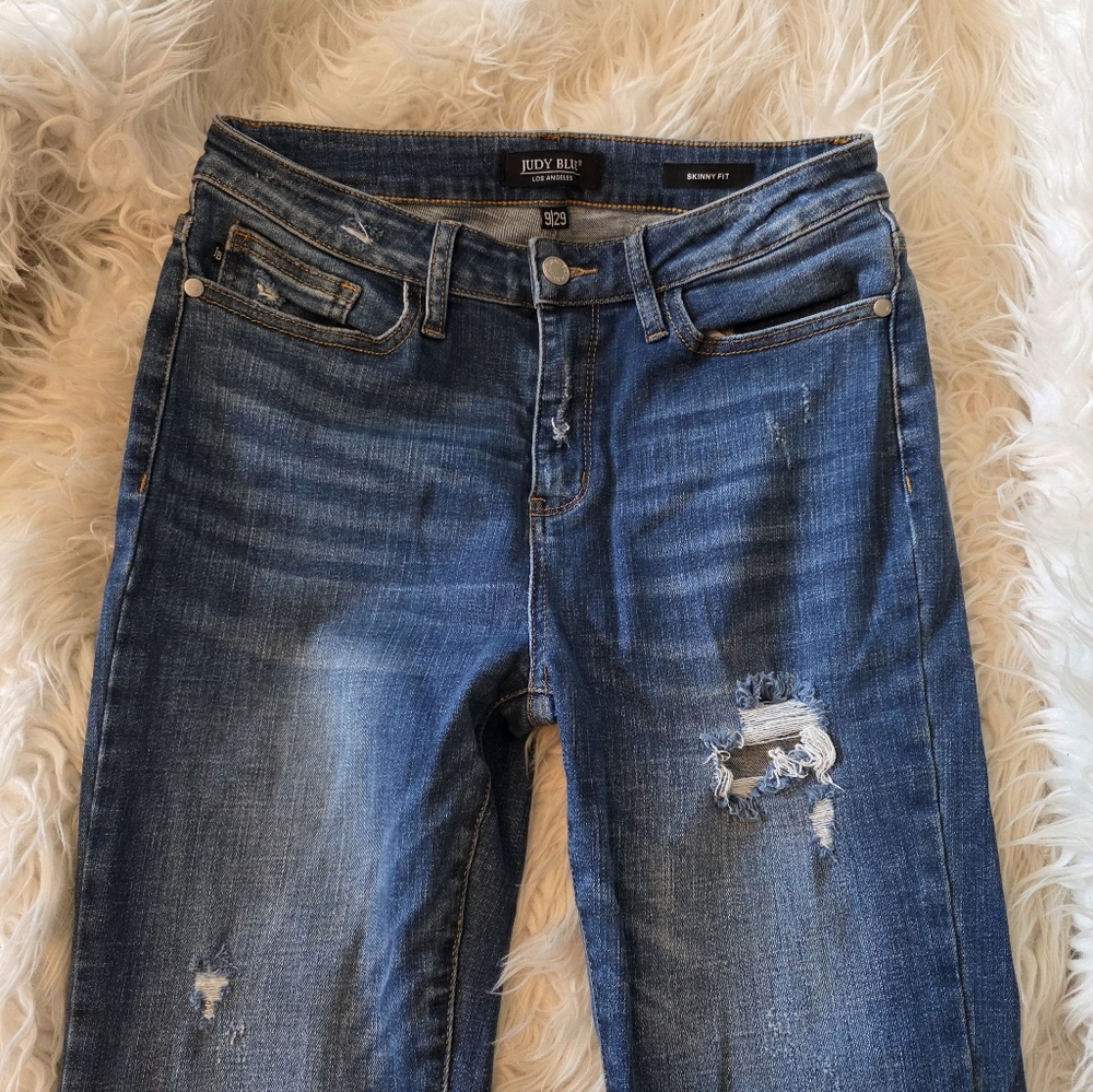 Judy Blue Distressed Dark Blue Boyfriend Jeans
